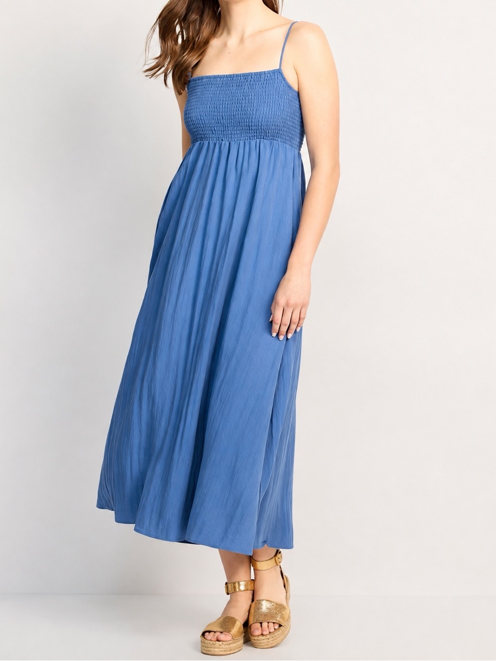Z Supply Beachside Midi Dress Riviera Blue Smocked